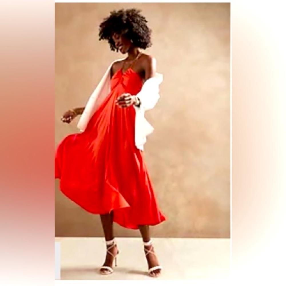 Beautiful poppy seed red ruched halter dress. Banana Republic. Never worn